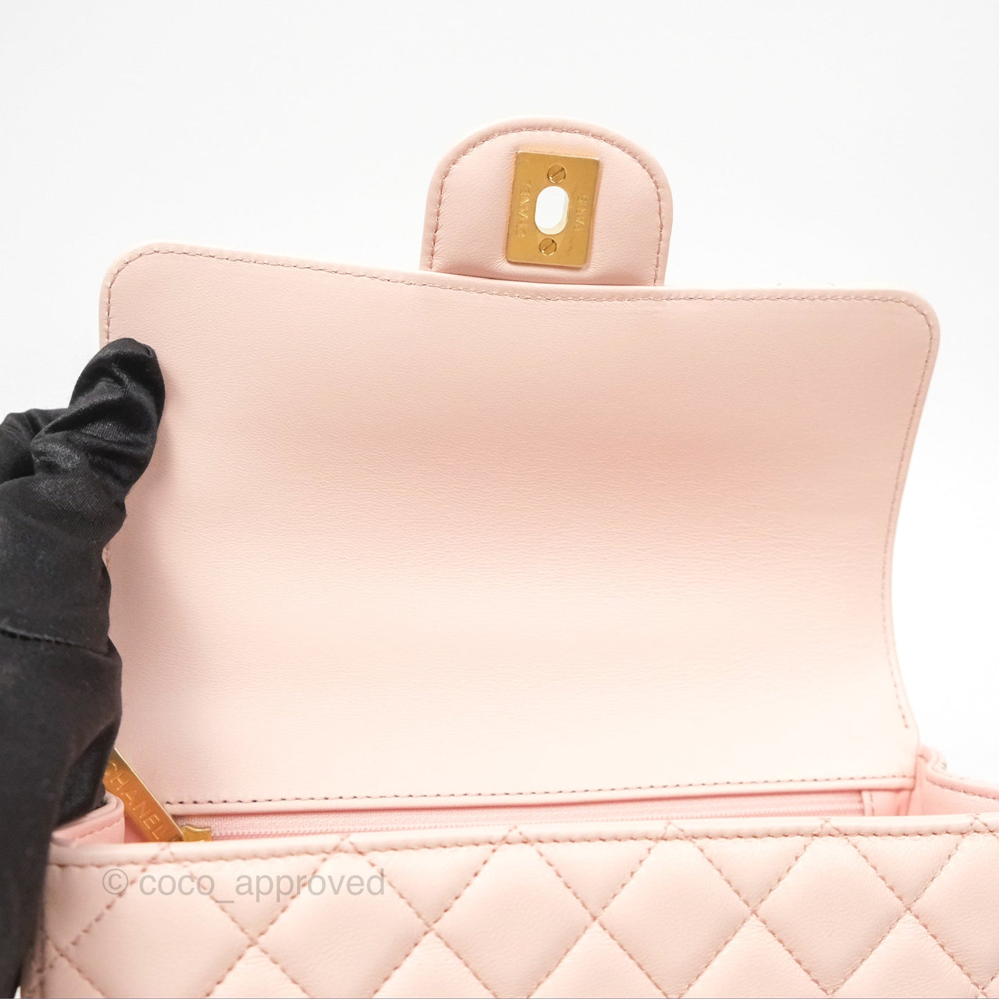 Chanel Top Handle Mini Rectangular Flap Bag Light Pink Lambskin Aged Gold Hardware
