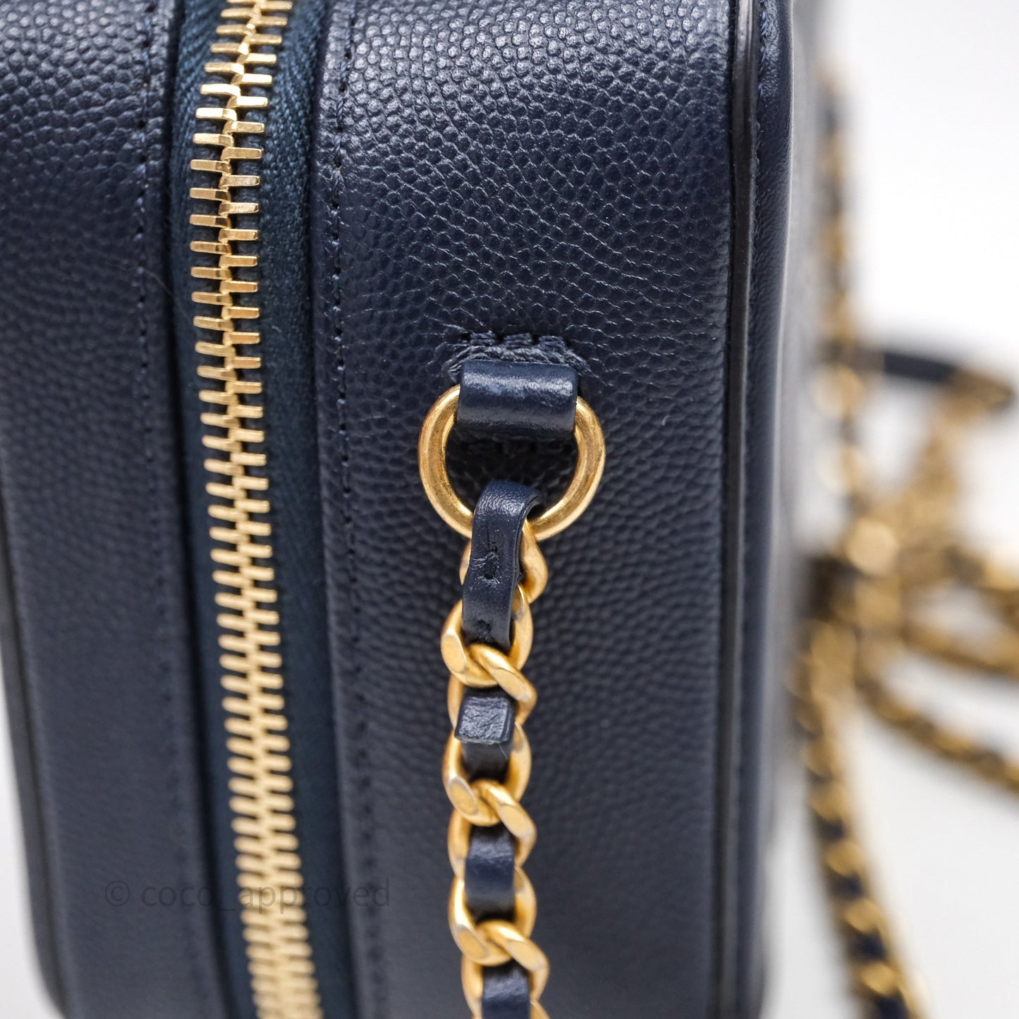 Chanel Quilted Small CC Filigree Vanity Case Navy Caviar Gold Hardware