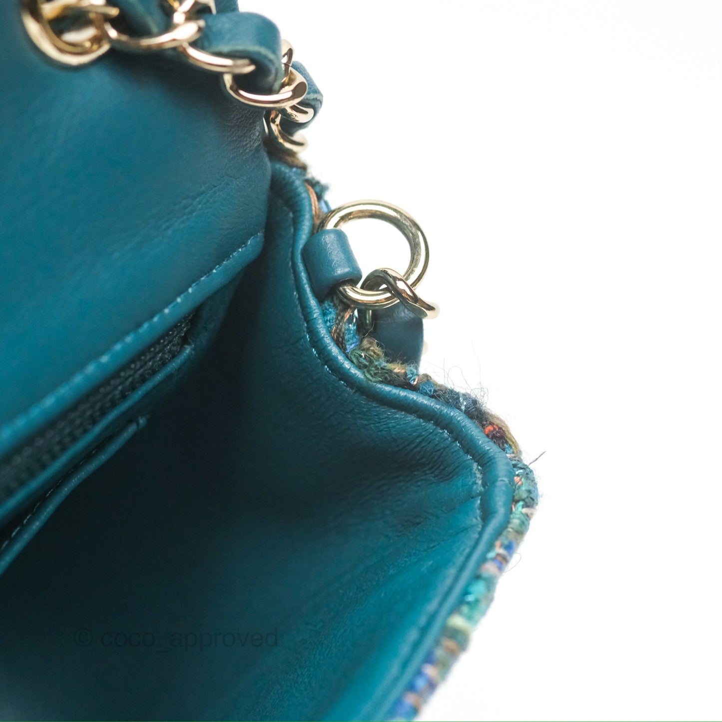 Chanel Mini Rectangular Flap Teal Tweed Gold Hardware