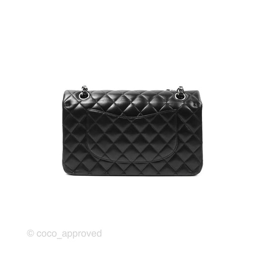 Chanel Classic M/L Medium Flap Quilted Black Lambskin Silver Hardware