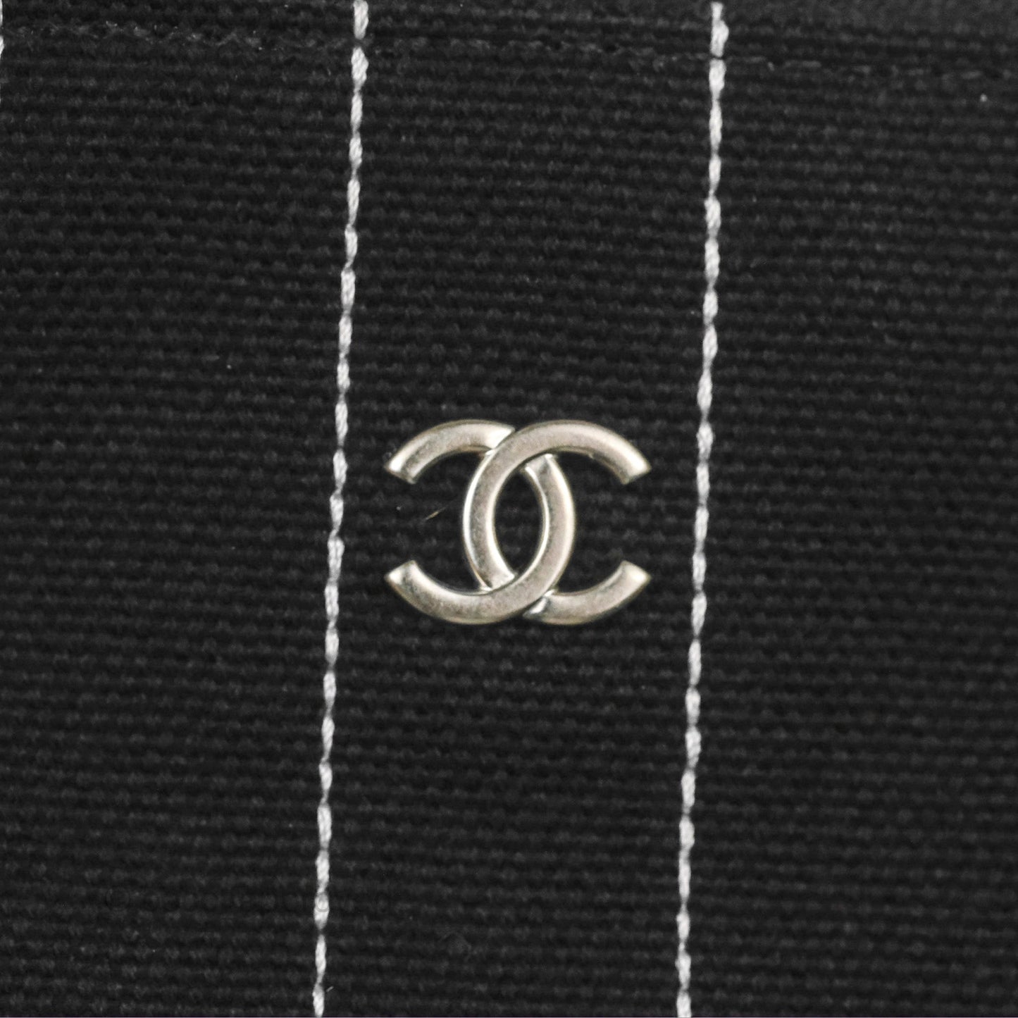 Chanel Large Deauville Black White Striped Canvas Aged Silver Hardware 23S