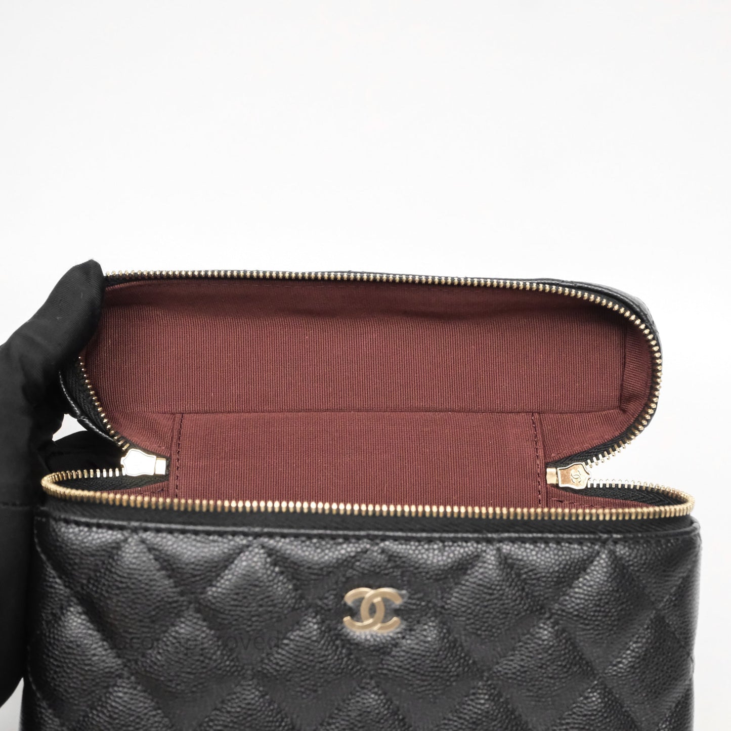 Chanel Top Handle Long Vanity with Chain Black Caviar Gold Hardware