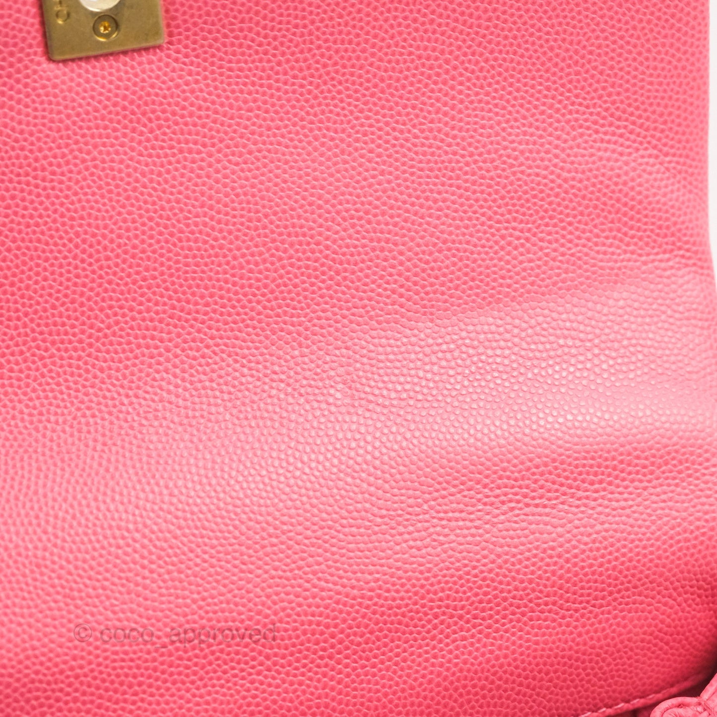 Chanel Small Coco Handle Quilted Pink Caviar Aged Gold Hardware Lizard Embossed Handle