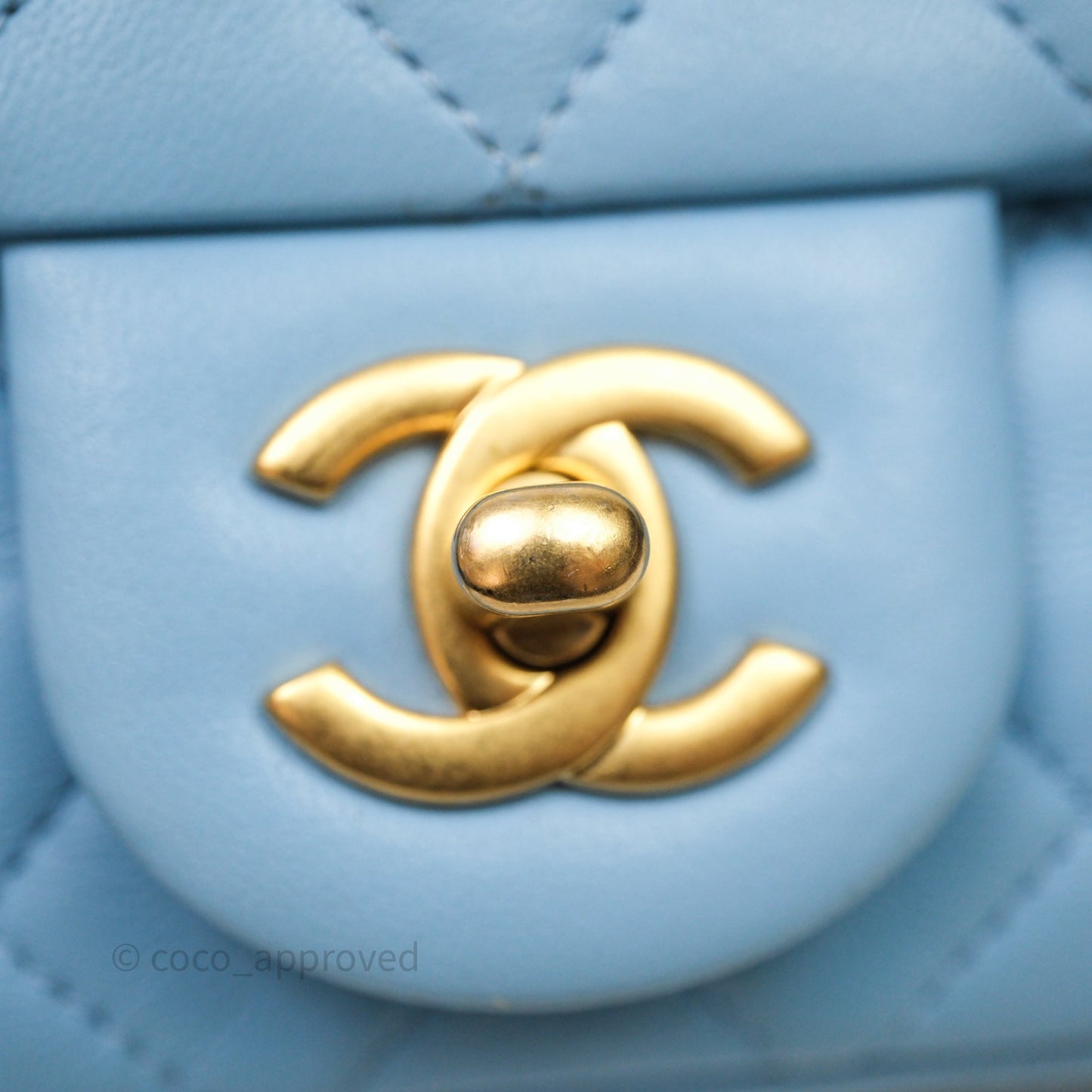 Chanel Mini Rectangular Pearl Crush Quilted Blue Lambskin Aged Gold Hardware