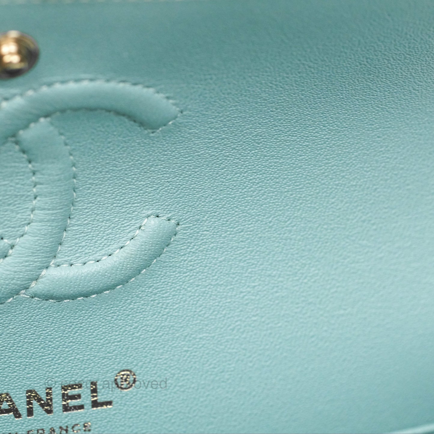 Chanel Small Classic Quilted Flap Tiffany Green Caviar Gold Hardware