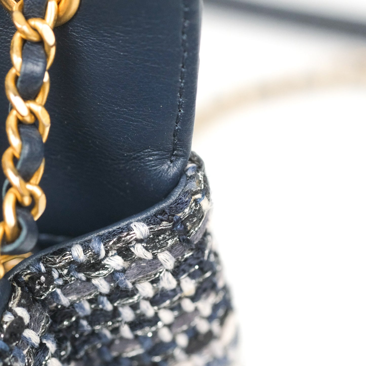Chanel Quilted Small CC Filigree Flap Navy Tweed Python 18S