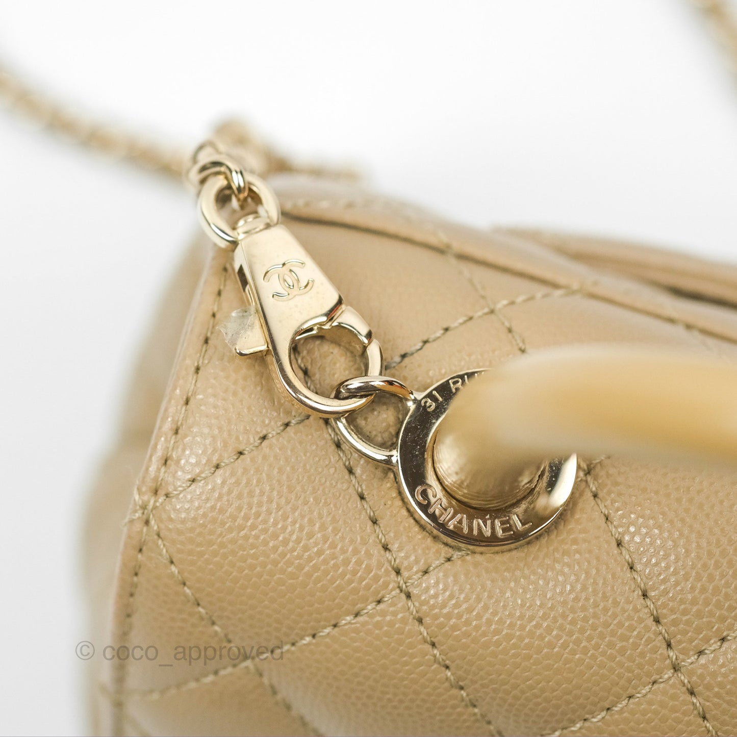 Chanel Mini Coco Handle Quilted Dark Beige Caviar Gold Hardware