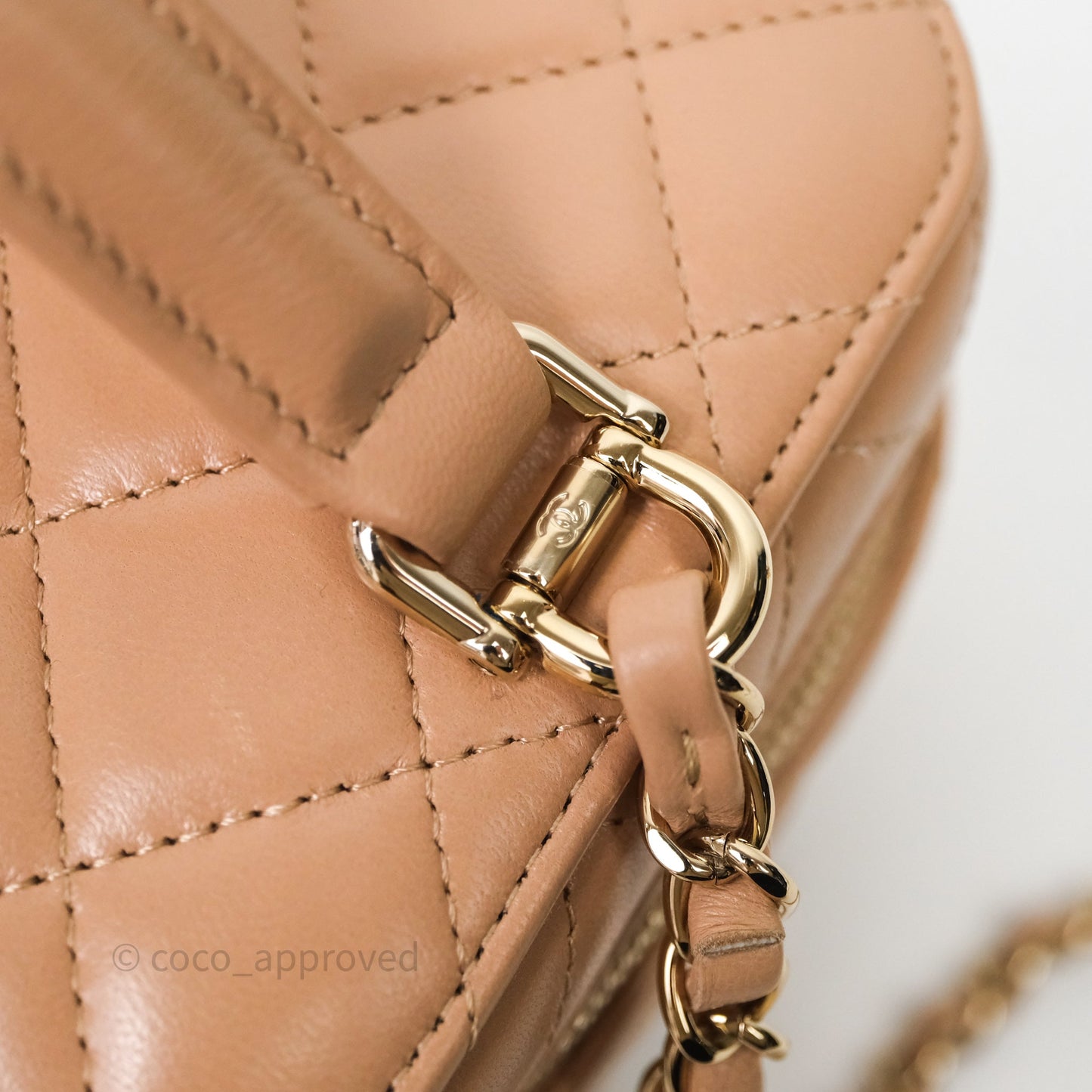 Chanel Top Handle Vanity With Chain Beige Lambskin Aged Gold Hardware