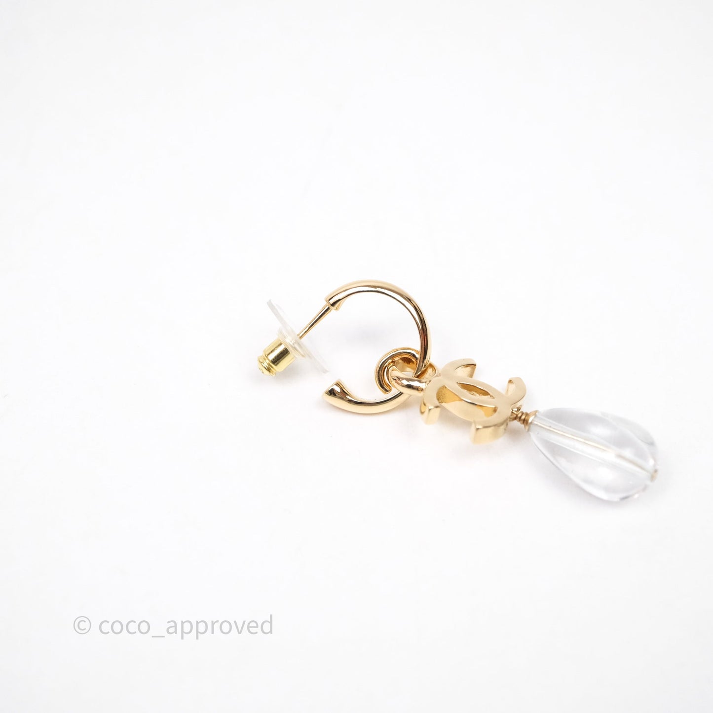 Chanel CC Drop Tear Resin Earrings Gold Tone 24S