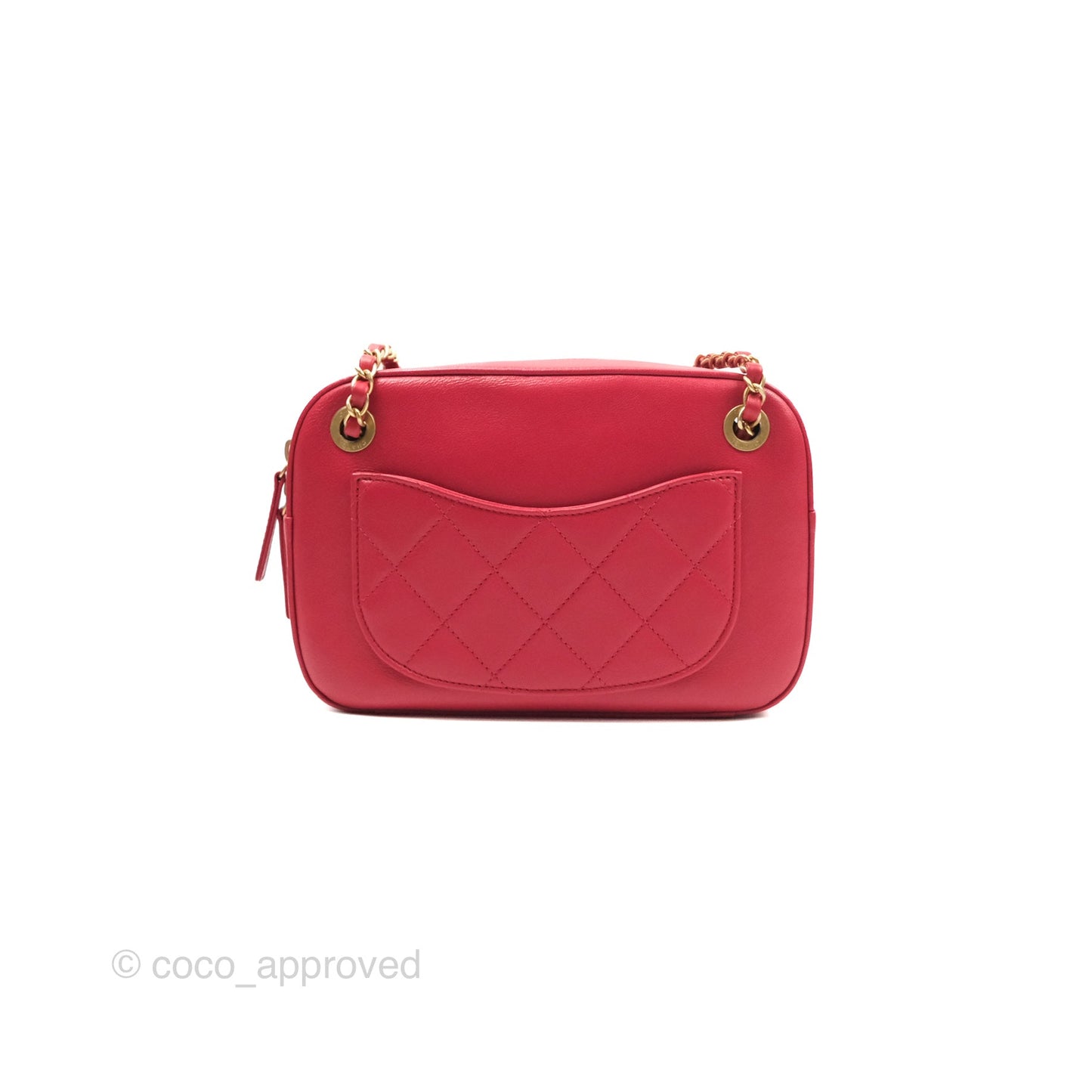 Chanel Chain Infinity Camera Case Red Goatskin Aged Gold Hardware