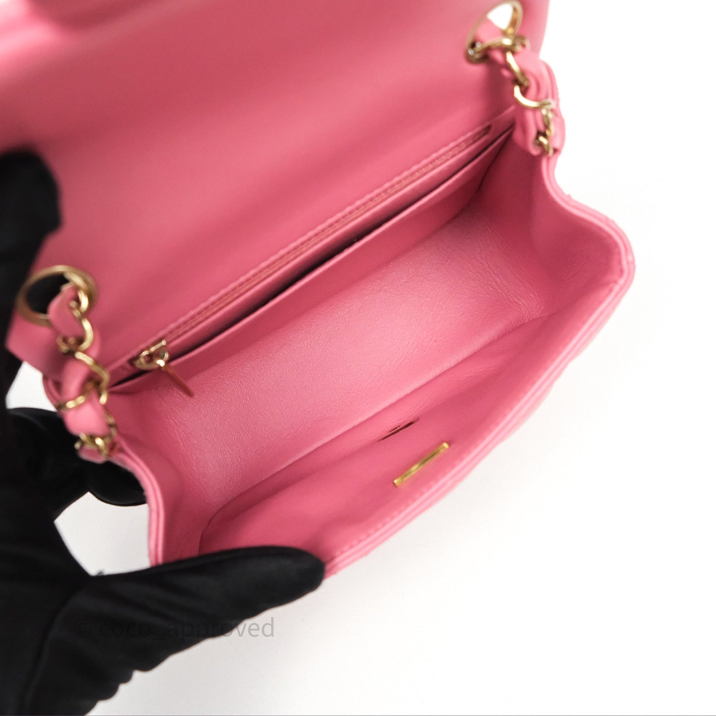 Chanel Mini Square Flap Quilted Pink Lambskin Gold Hardware