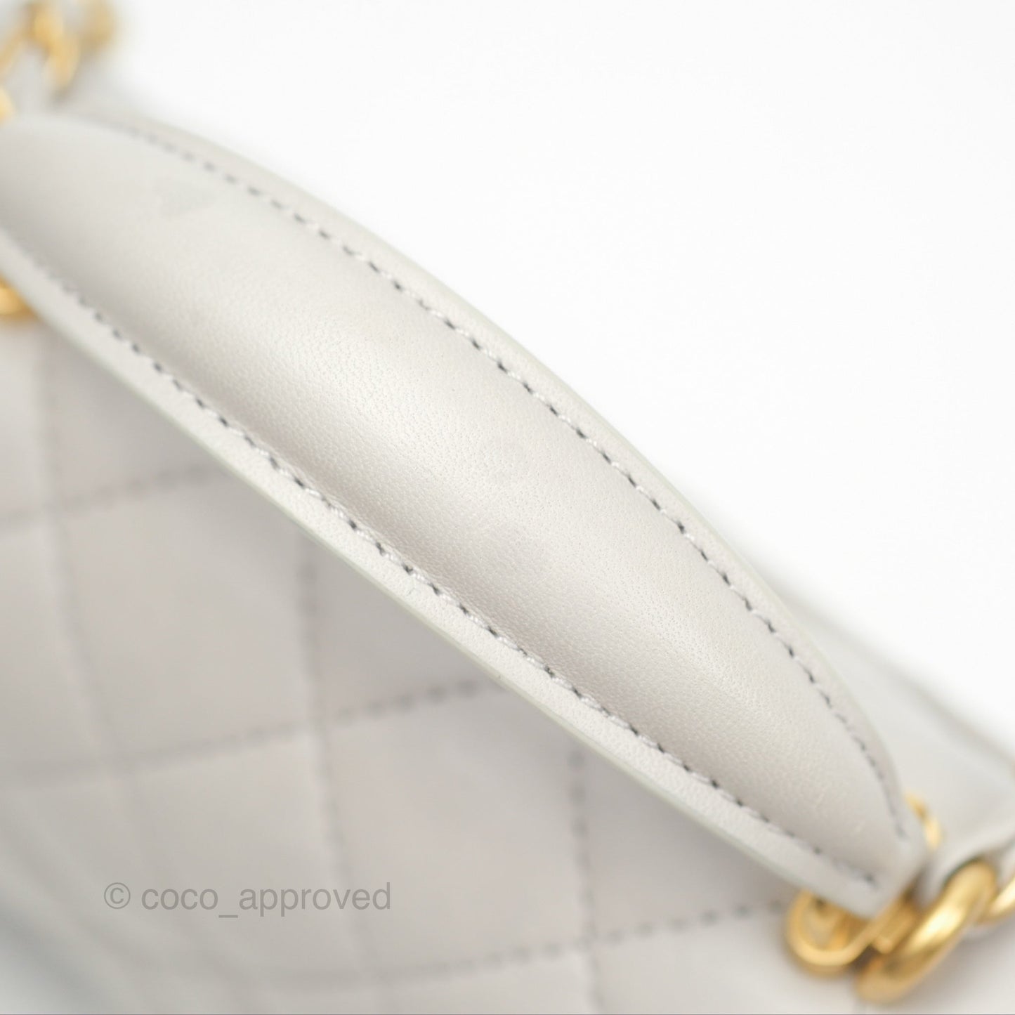 Chanel Top Handle Mini Rectangular Flap Bag Light Grey Lambskin Aged Gold Hardware