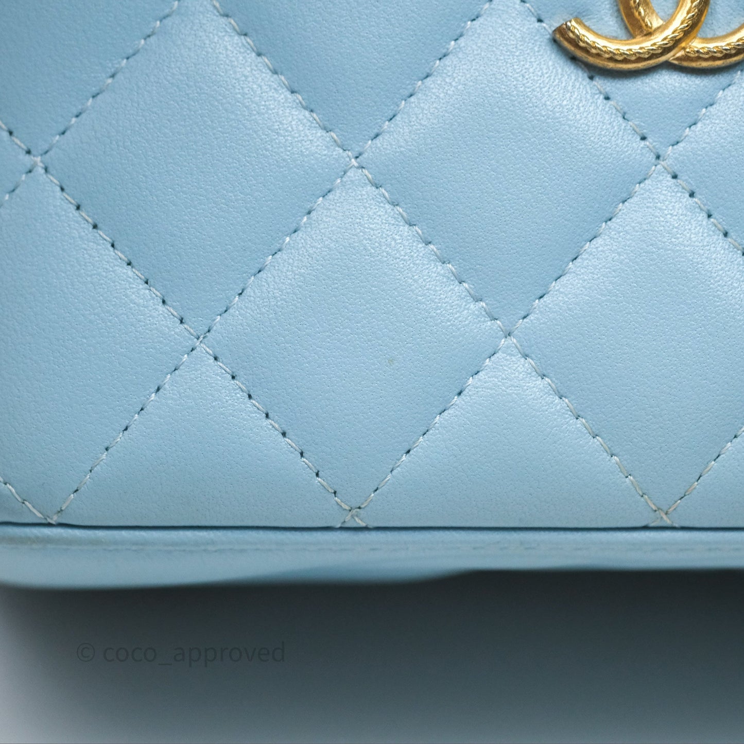 Chanel Vanity Rectangular Top Handle Blue Lambskin Gold Hardware