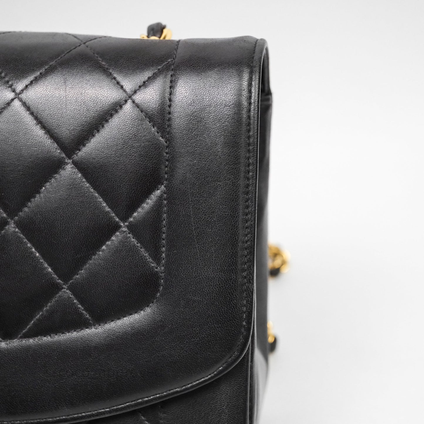 Chanel Vintage Medium Classic Diana Flap Bag Black Lambskin 24K Gold Hardware