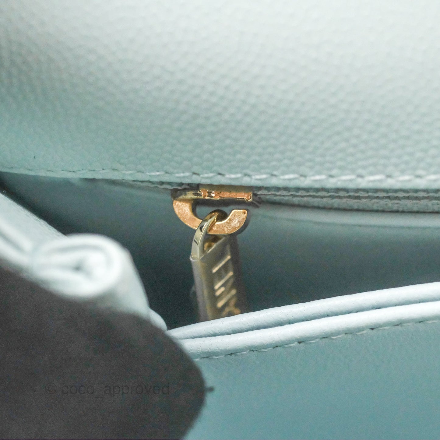 Chanel Small Coco Handle Quilted Light Baby Blue Caviar Gold Hardware