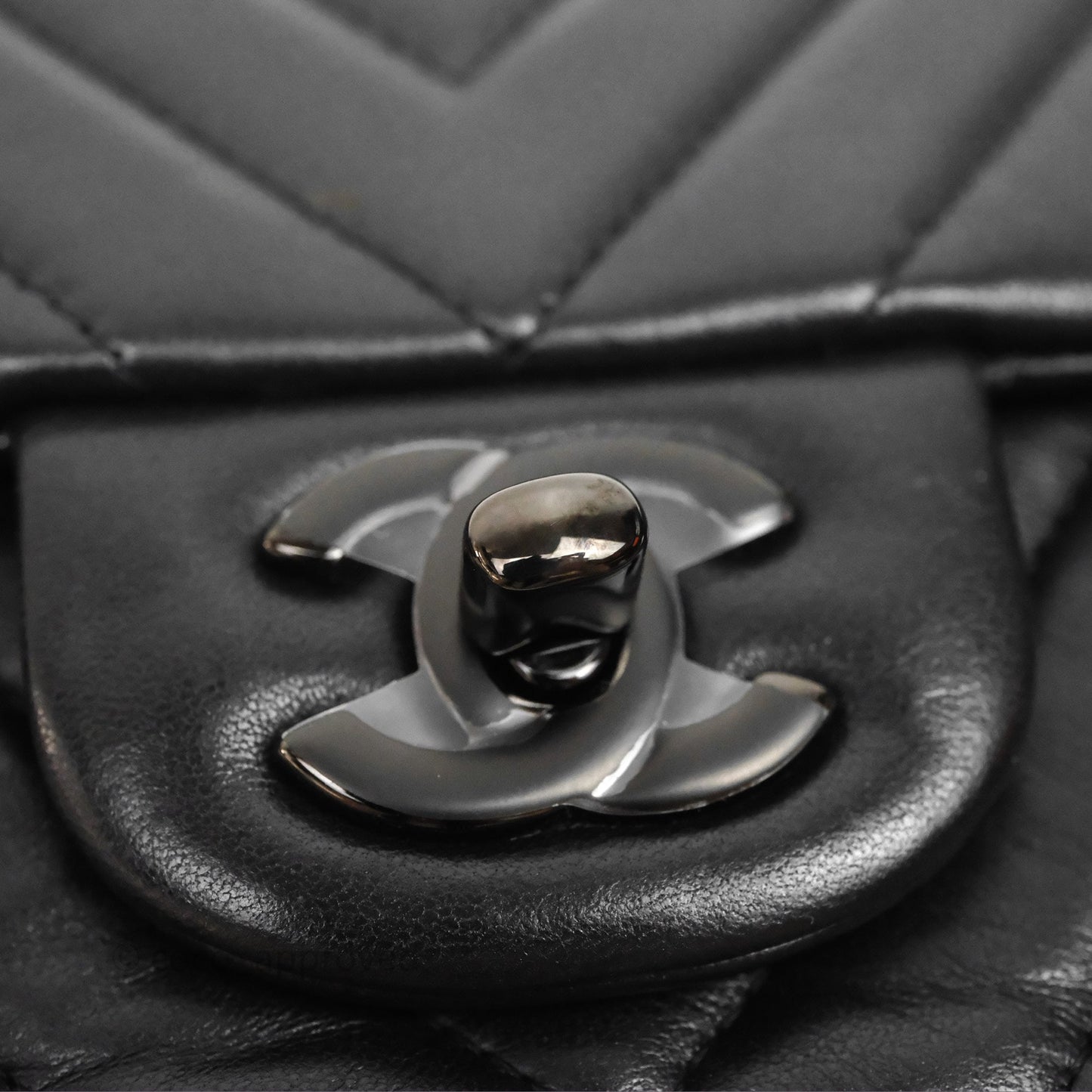 Chanel Quilted Mini Rectangular Chevron Black Lambskin So Black Hardware