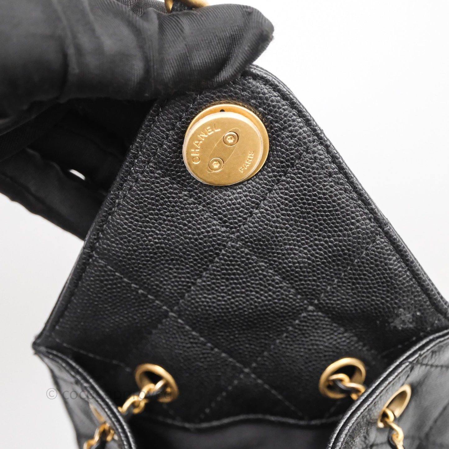 Chanel 25 Medium Black Caviar Aged Gold Hardware