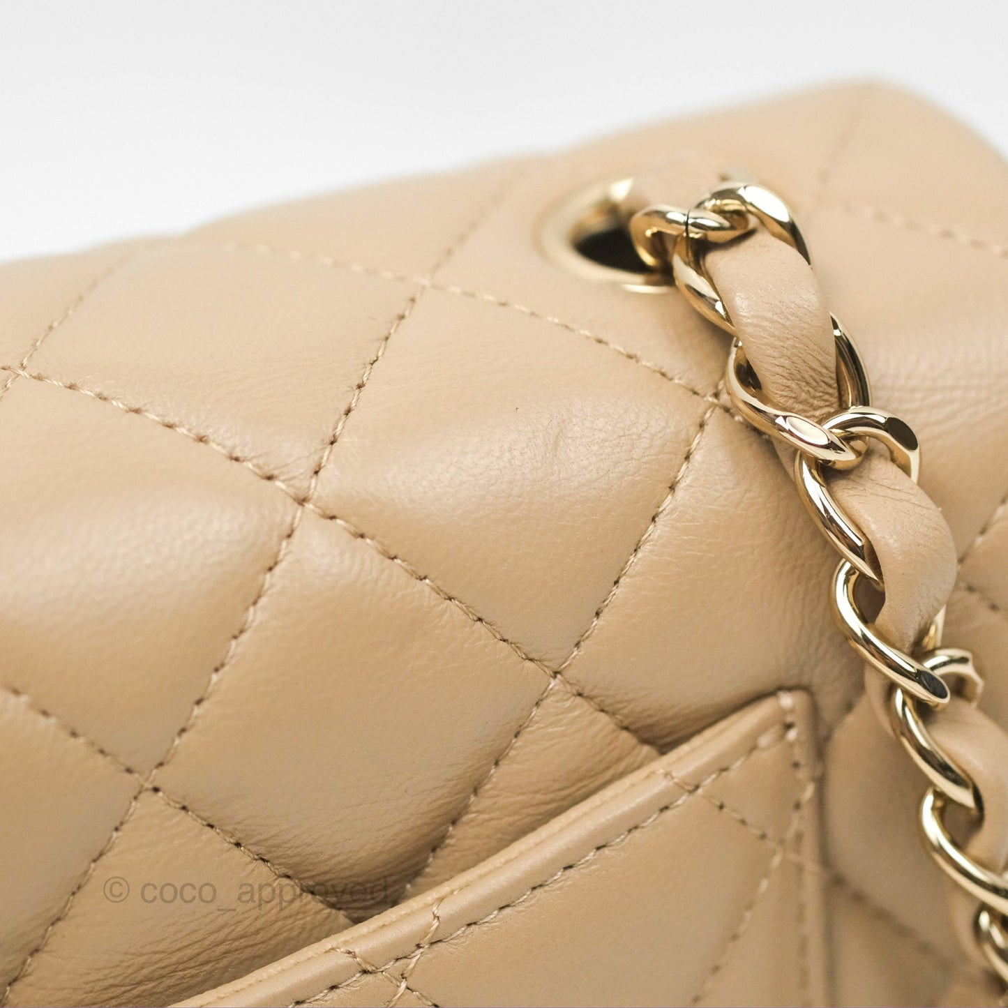 Chanel Mini Rectangular Quilted Beige Lambskin Gold Hardware