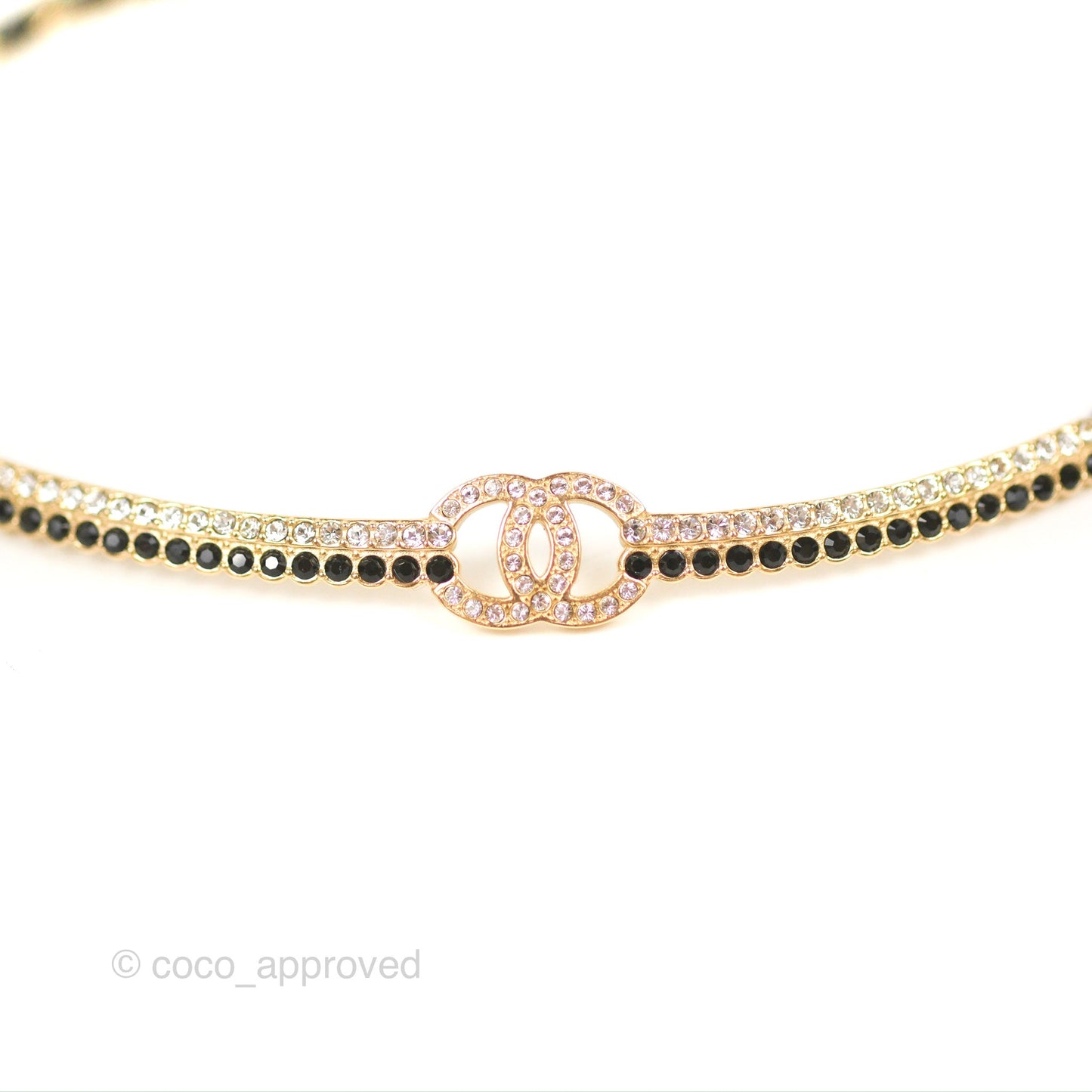 Chanel Crystal CC Black Chain Choker Gold Tone 22B