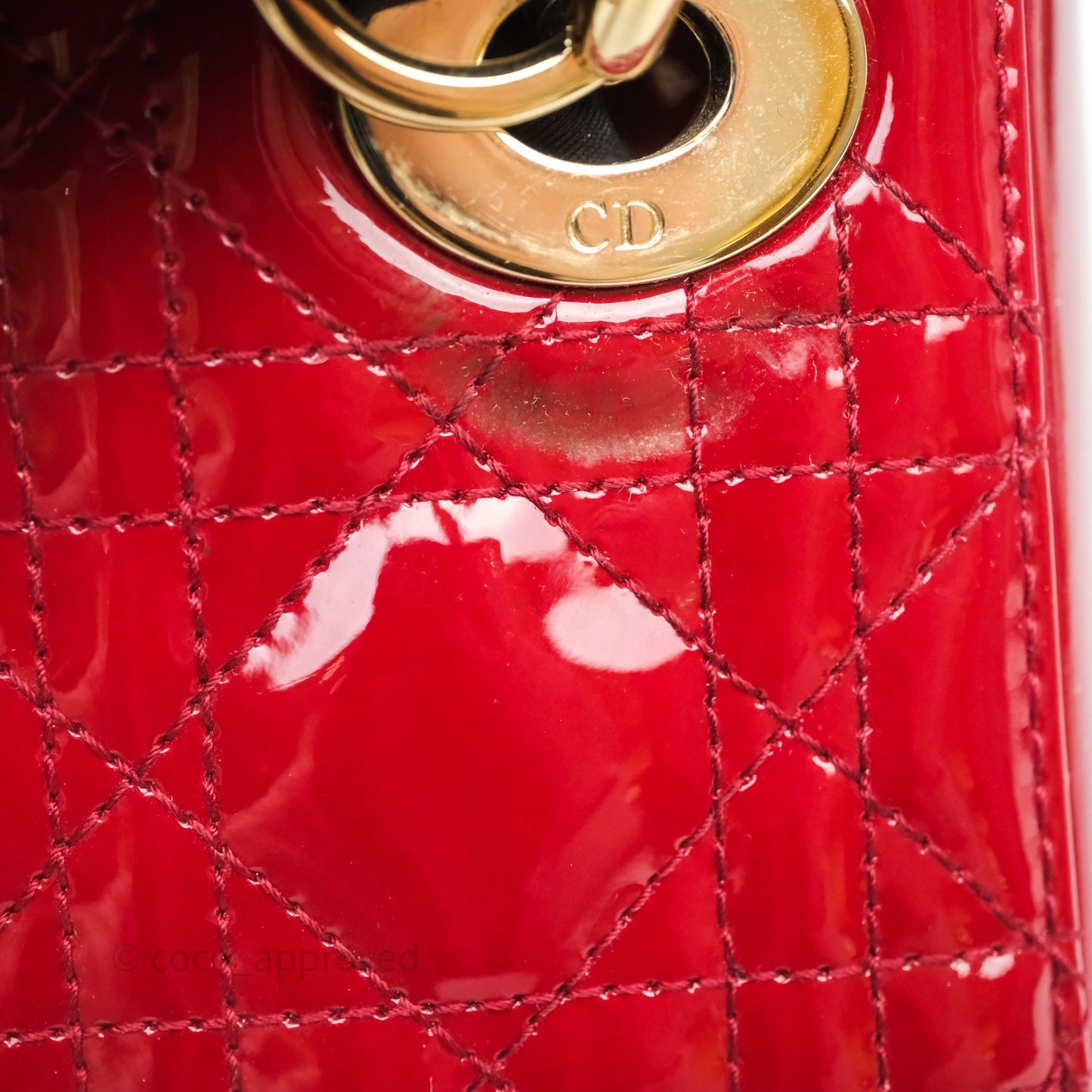 Christian Dior Mini Lady Dior Red Patent Cannage Gold Hardware