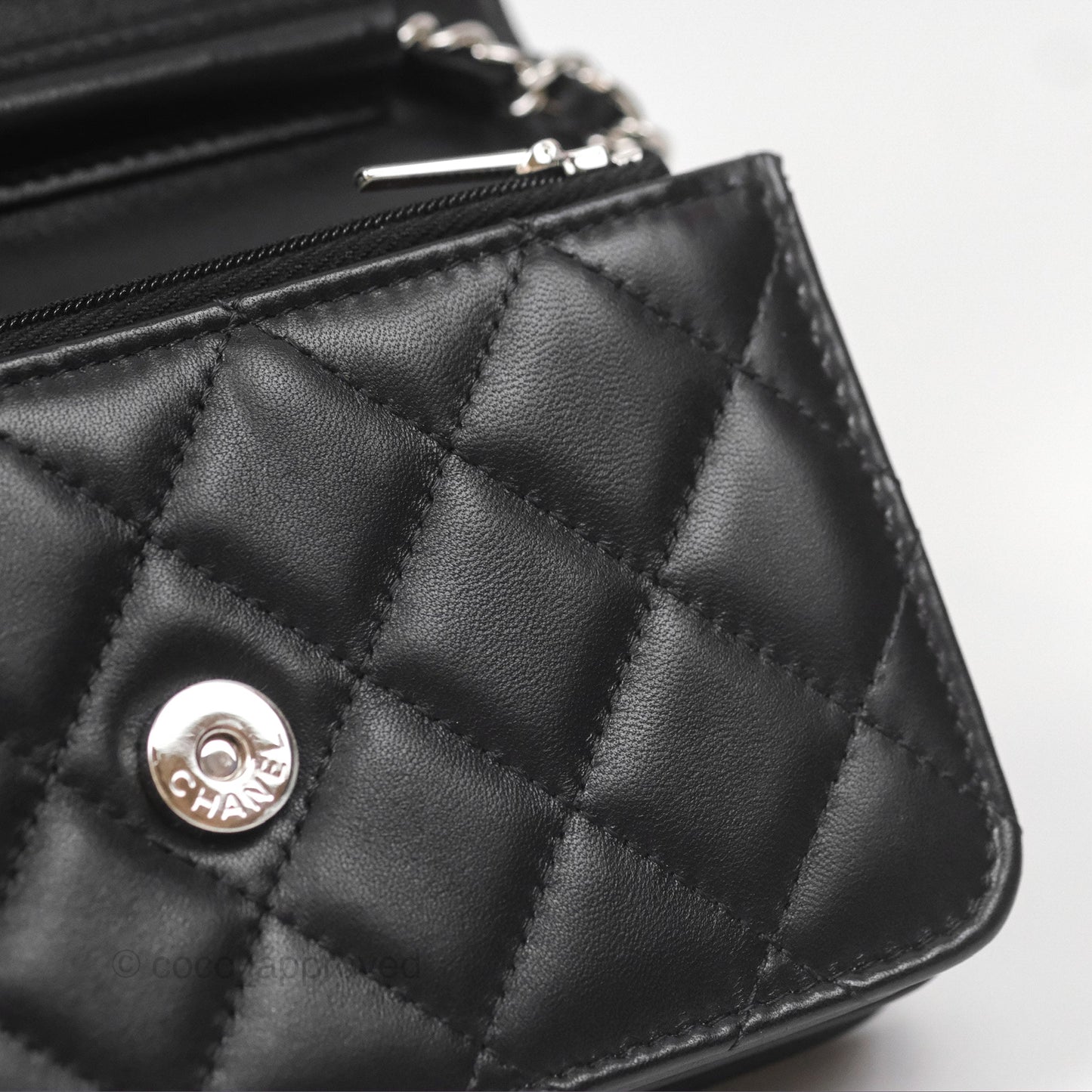 Chanel Quilted Mini Wallet on Chain WOC Black Lambskin Silver Hardware