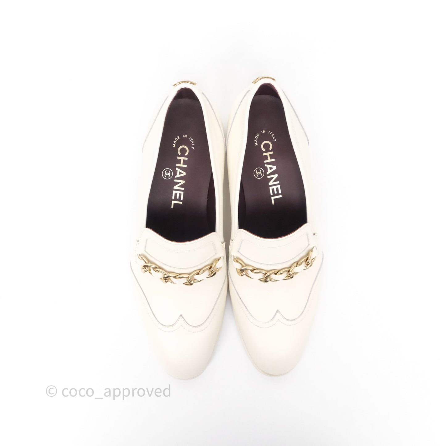 Chanel Chain White Calfskin Loafers Size 36