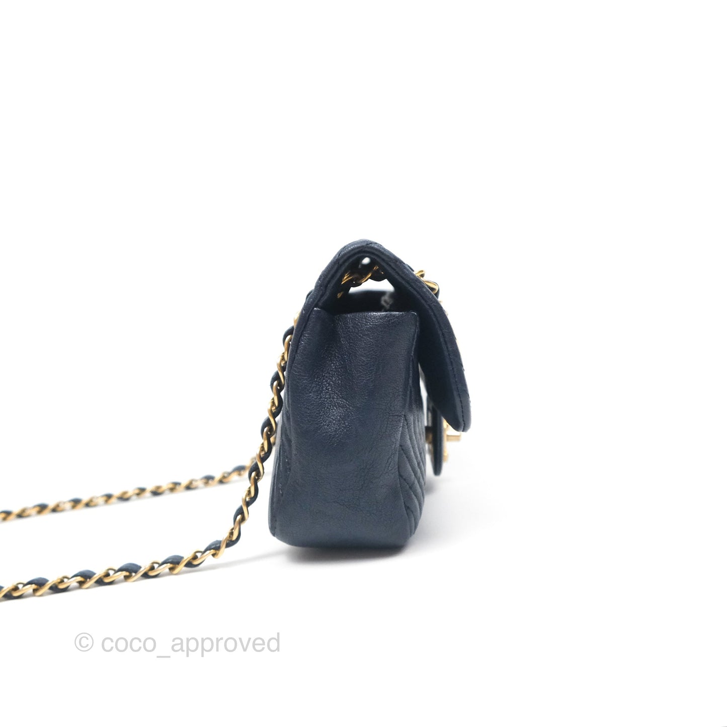 Chanel Small Chevron Surpique Flap Navy Calfskin Aged Gold Hardware