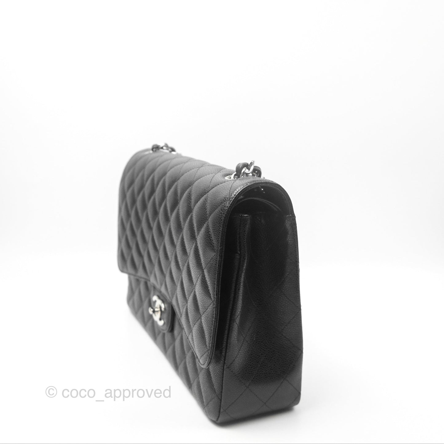 Chanel Quilted Maxi Double Flap Black Caviar Silver Hardware