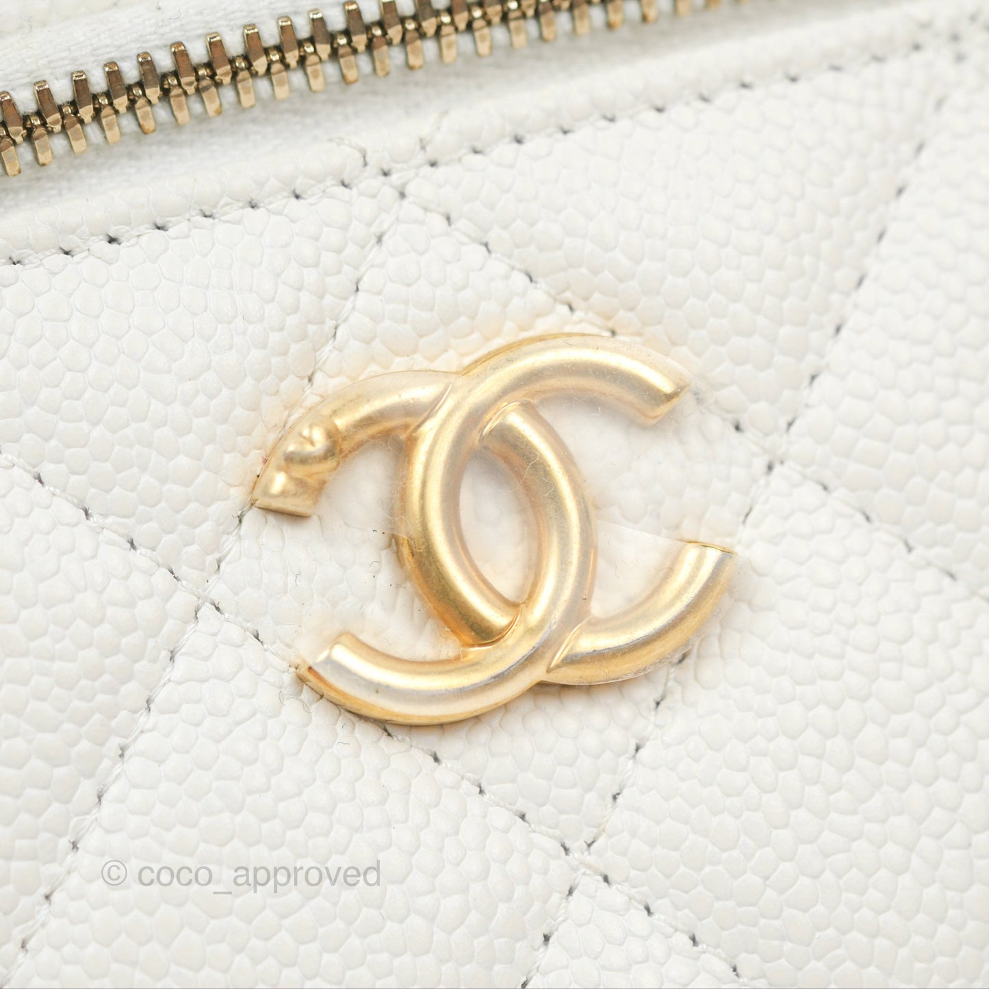 Chanel Quilted Heart Crush Mini Vanity With Chain White Caviar Aged Gold Hardware