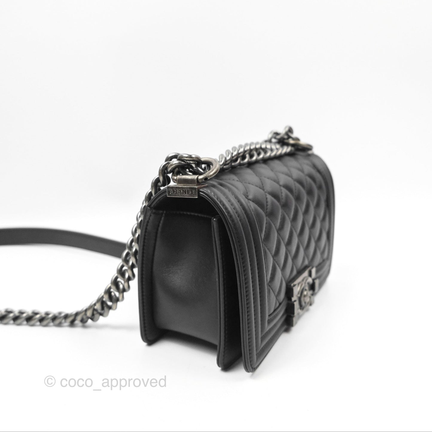 Chanel Small Boy Black Calfskin Ruthenium Hardware