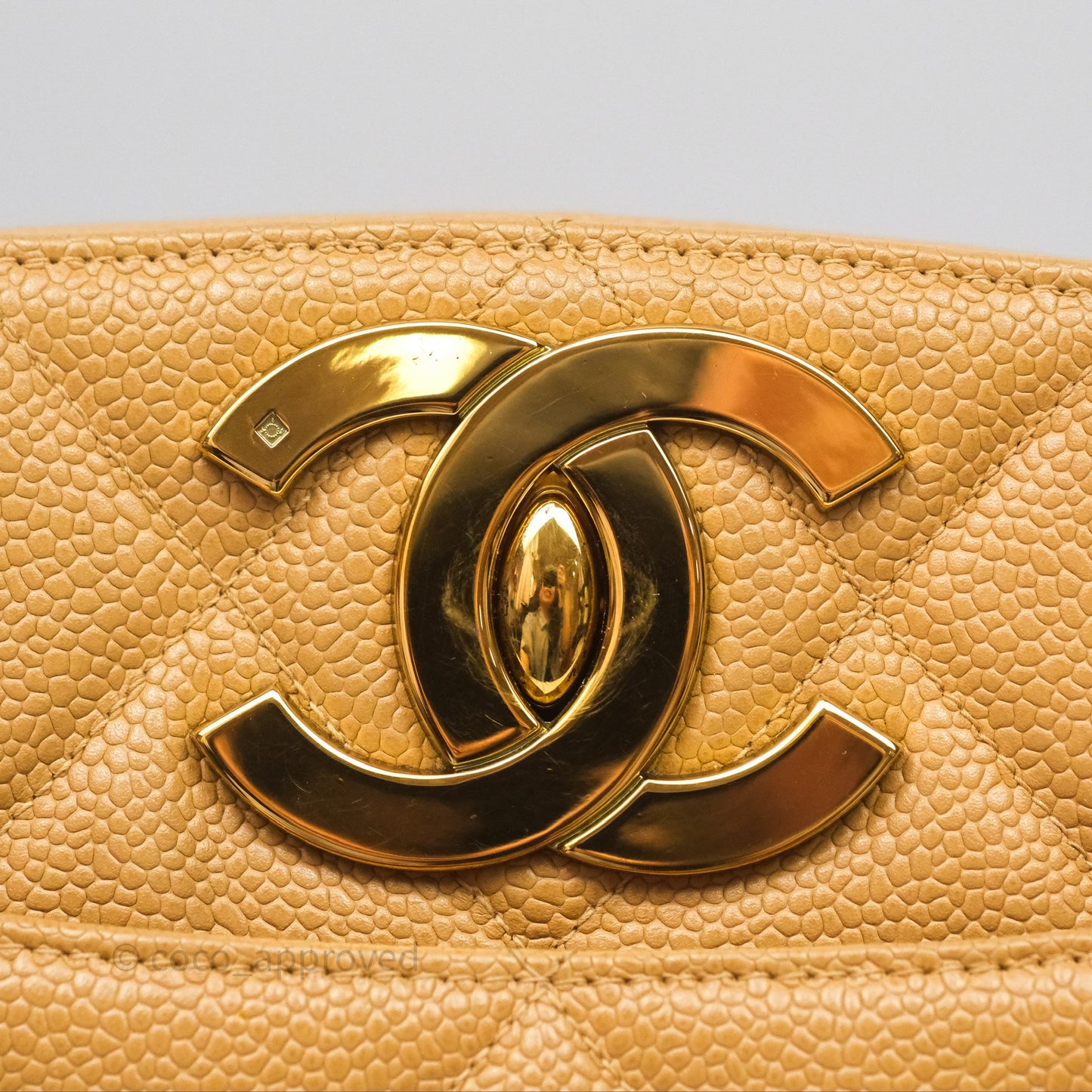 Chanel Vintage CC Quilted Tote Dark Beige Caviar 24K Gold Hardware