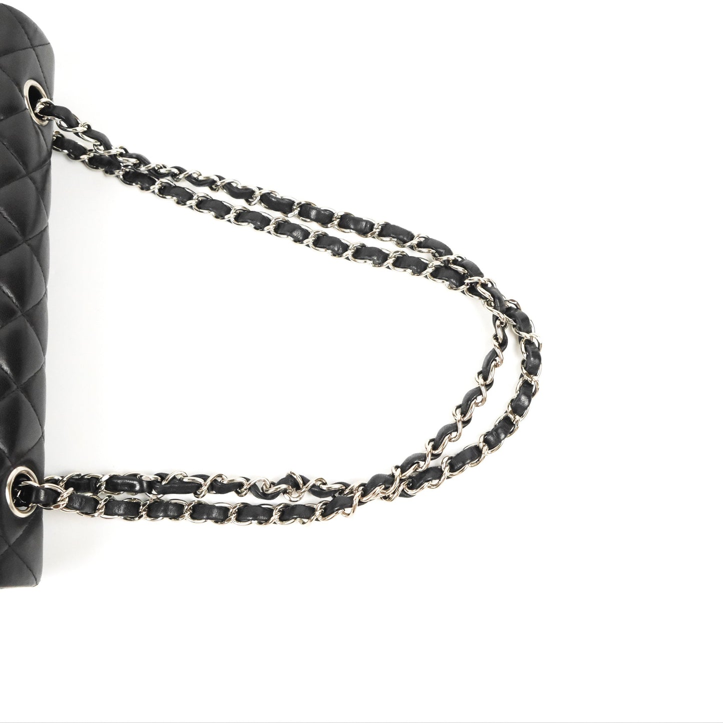 Chanel Classic M/L Medium Flap Quilted Black Lambskin Silver Hardware