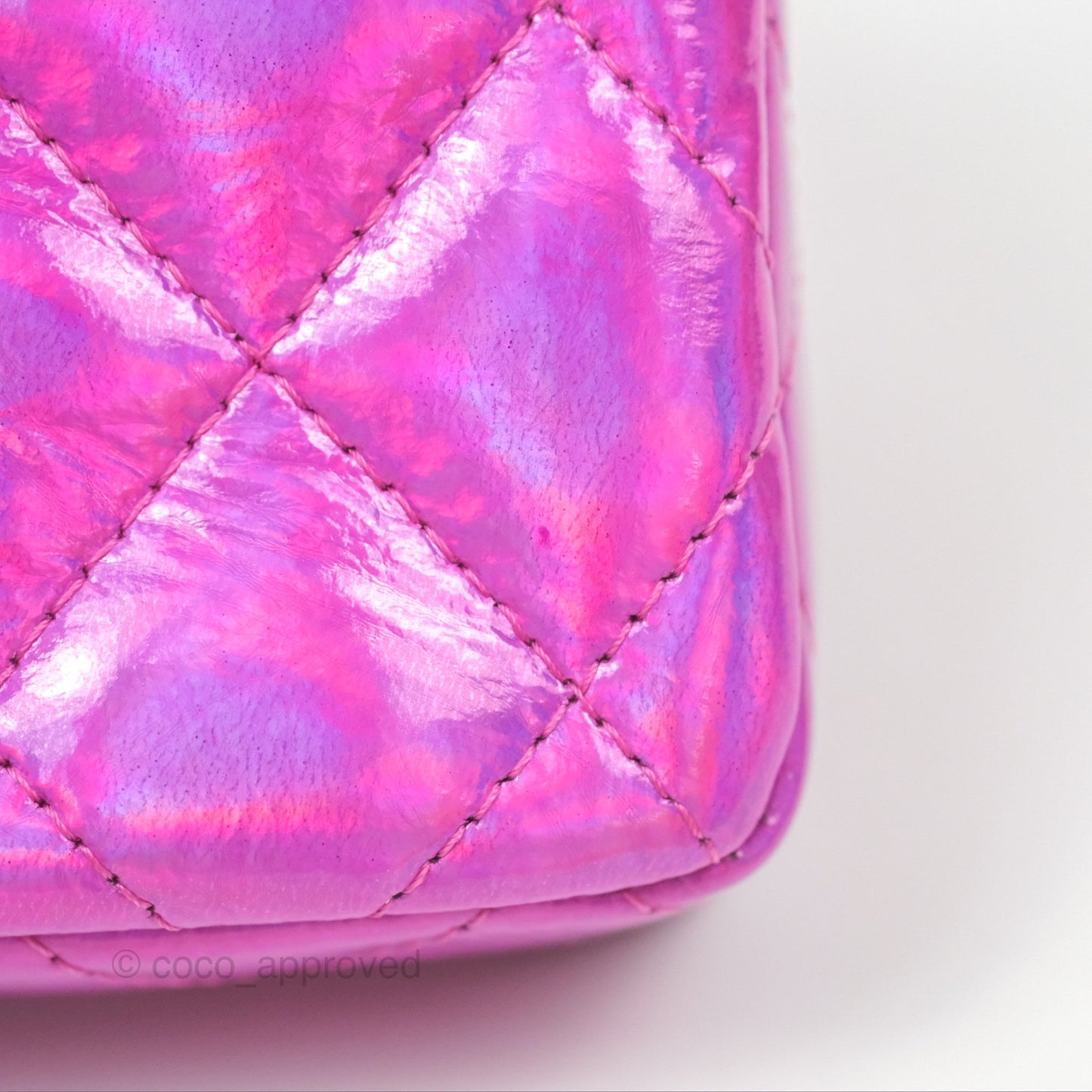 Chanel Card Holder Pouch with Hook Fuchsia Iridescent Mirror Goatskin