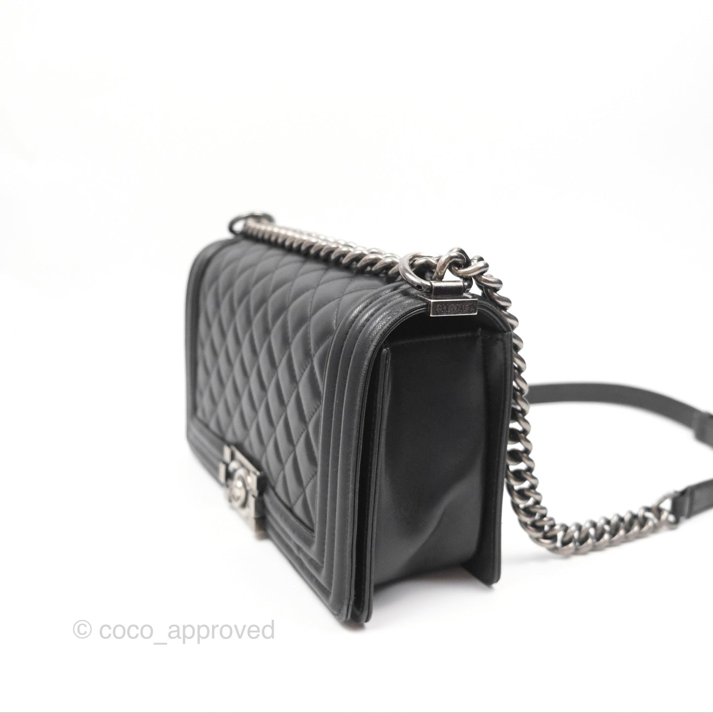 Chanel Quilted Medium Boy Black Lambskin Ruthenium Hardware