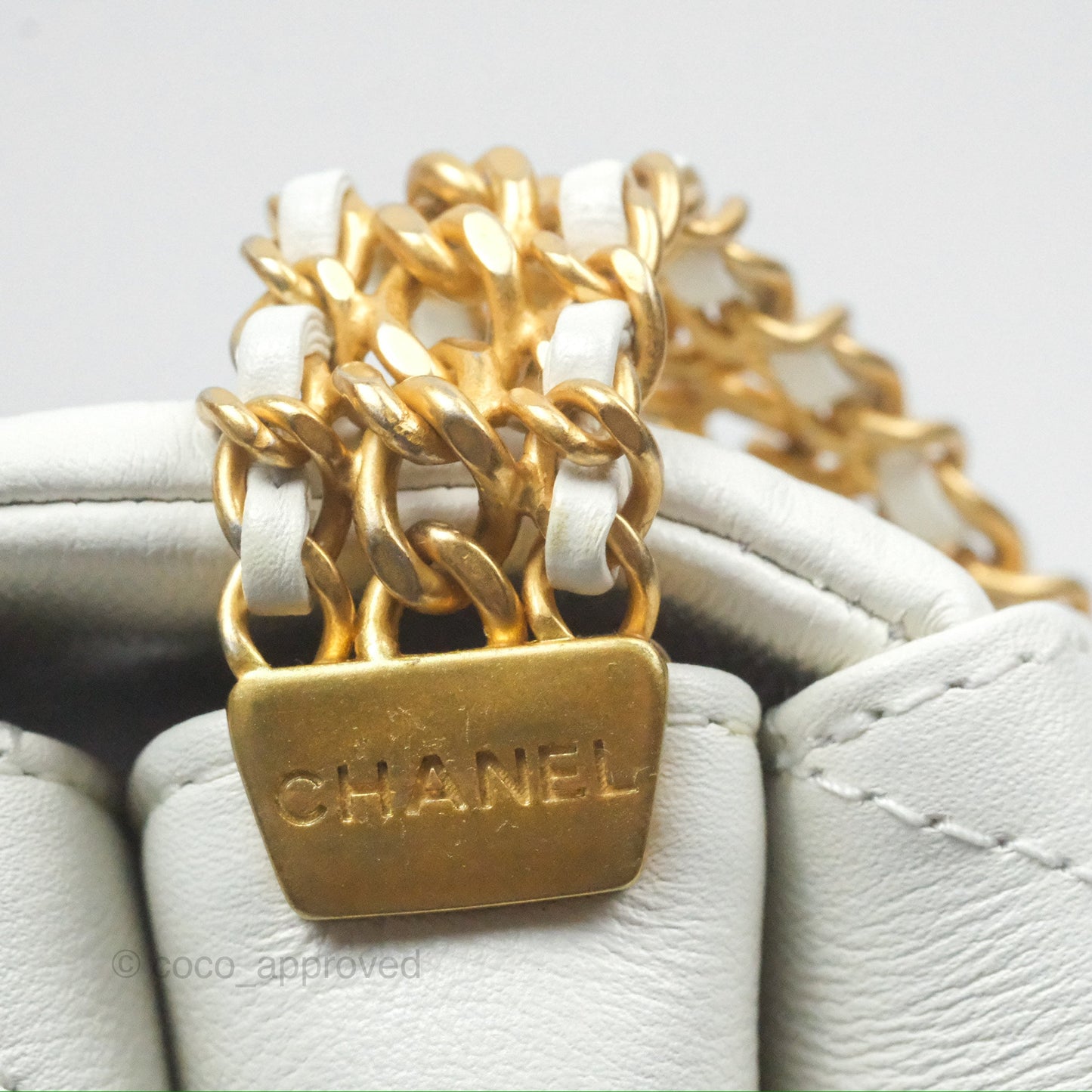 Chanel Adjustable Flap Bag White Calfskin Aged Gold Hardware