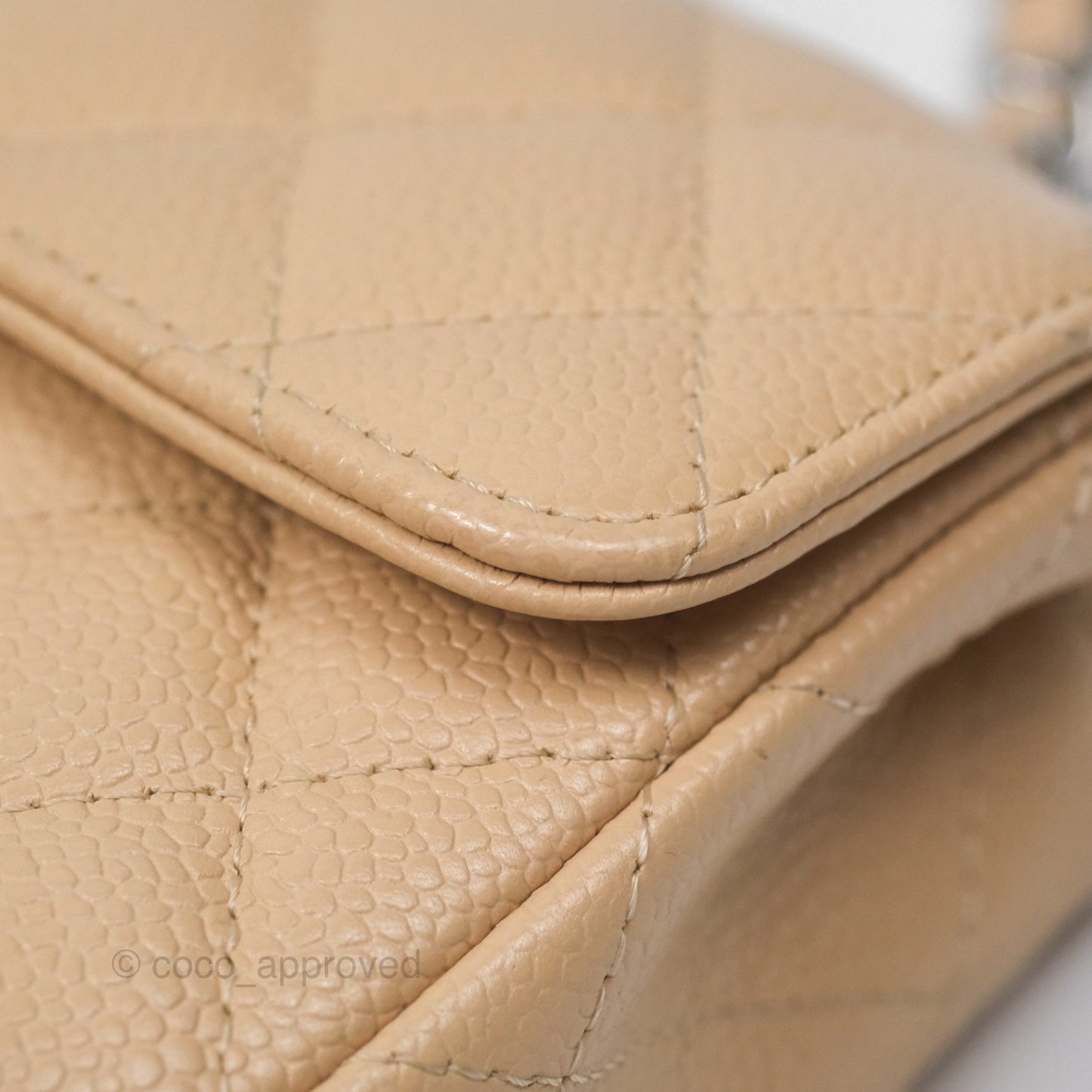 Chanel Quilted East West Flap Beige Caviar Silver Hardware