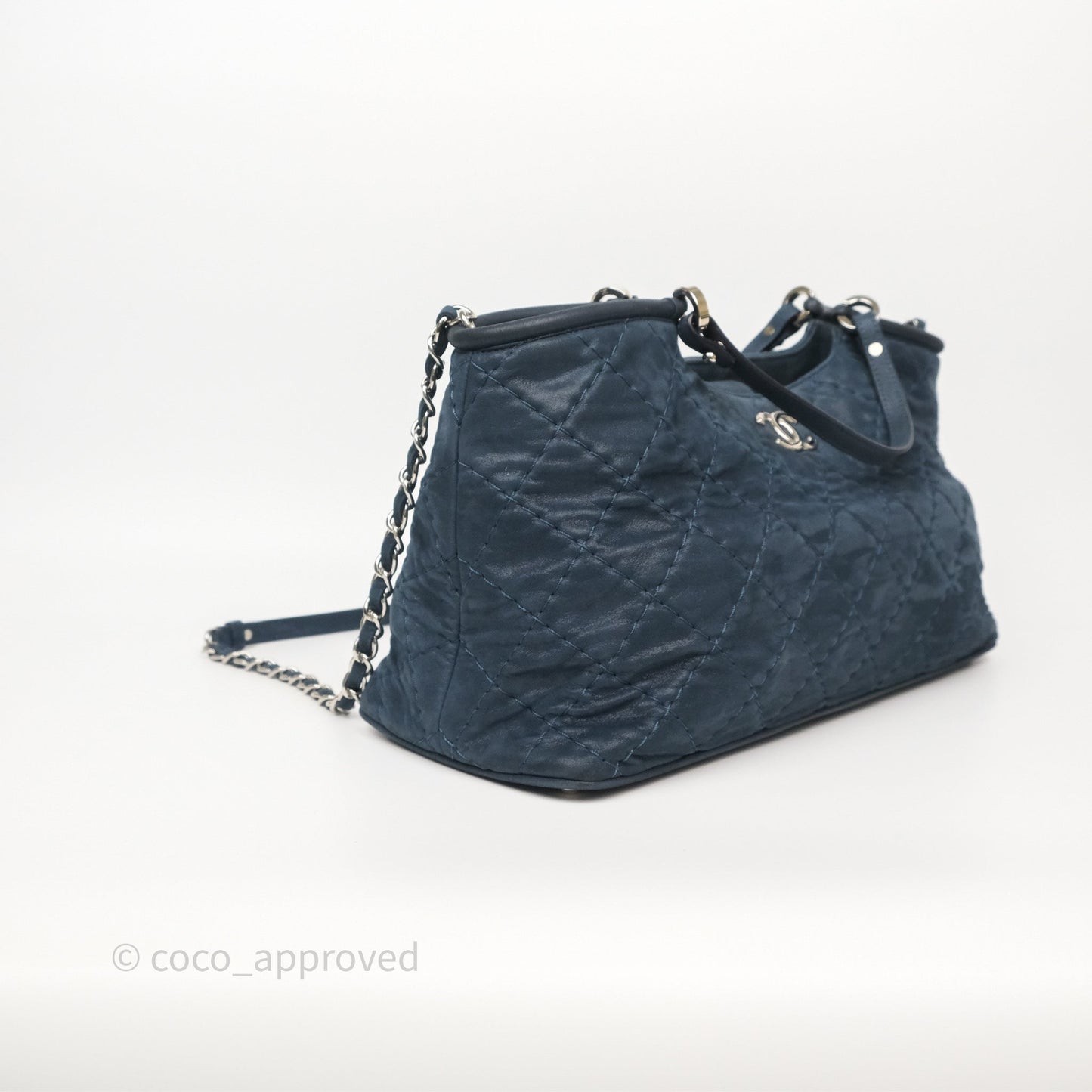 Chanel Small Sea Hit Tote Navy Iridescent Calfskin Silver Hardware