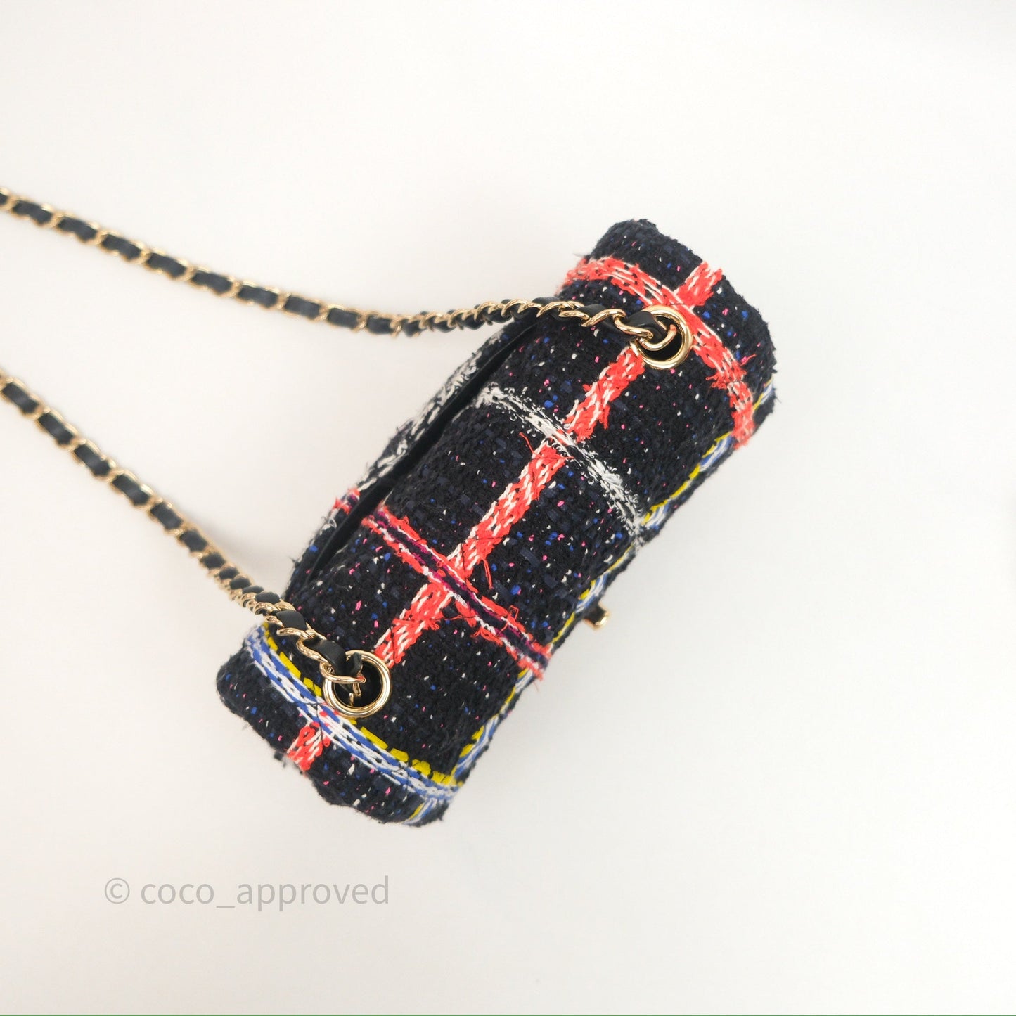 Chanel Mini Rectangular Flap Navy Tweed Gold Hardware