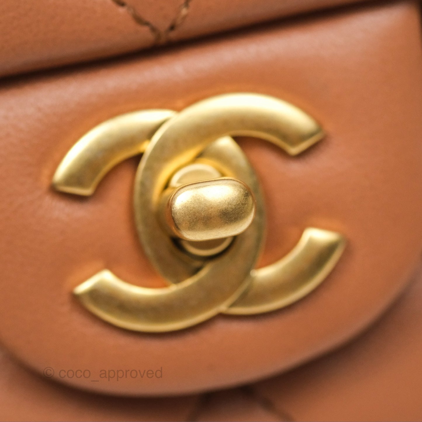 Chanel Mini Rectangular Pearl Crush Caramel Dark Beige Lambskin Aged Gold Hardware