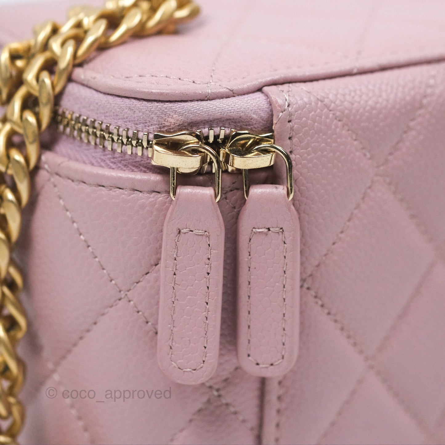 Chanel Vanity with Heart Adjustable Chain Dusty Pink Caviar Aged Gold Hardware