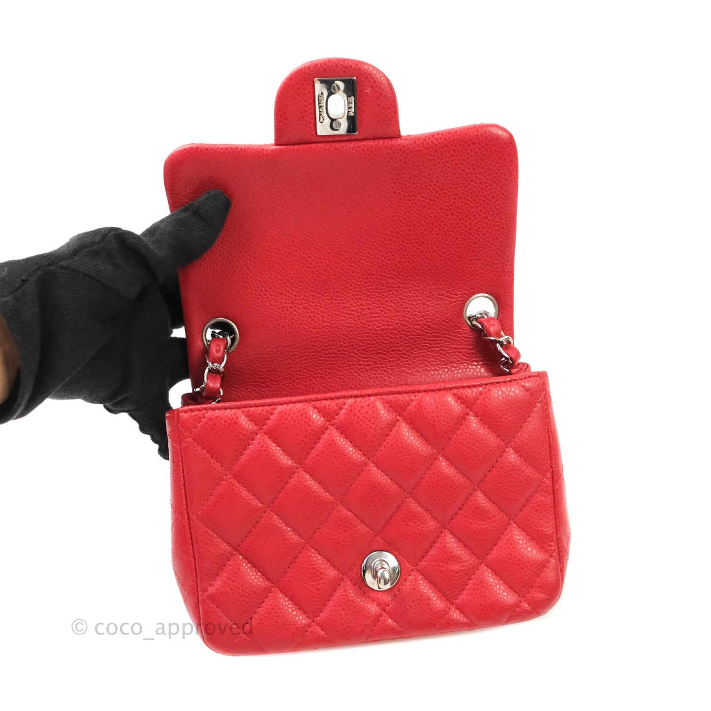 Chanel Quilted Mini Square Red Caviar Silver Hardware