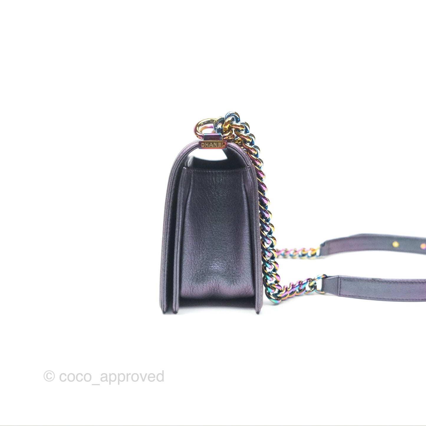 Chanel Medium Boy Quilted Iridescent Purple Goatskin Rainbow Hardware