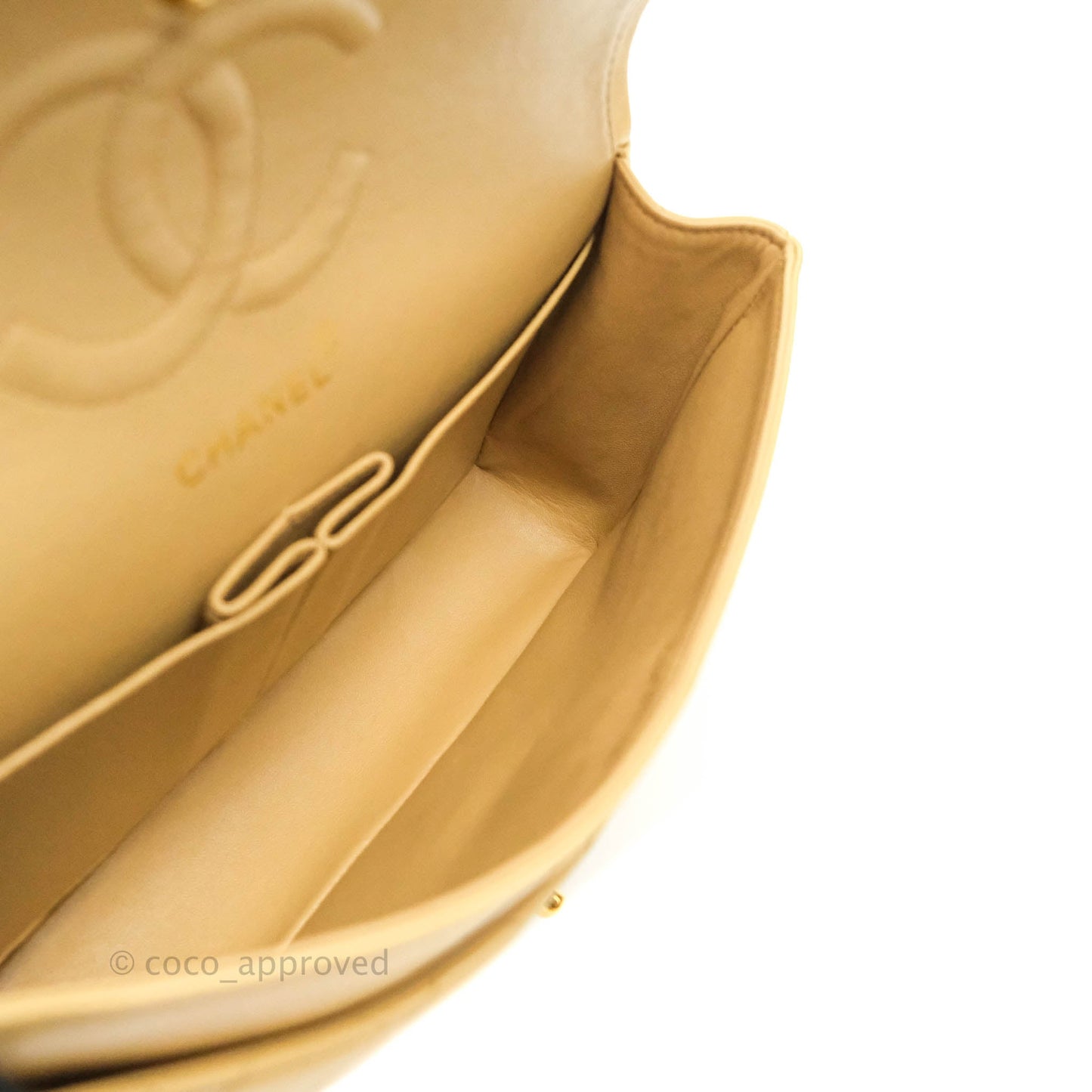 Chanel Vintage M/L Medium Double Flap Bag Beige Lambskin 24K Gold Hardware
