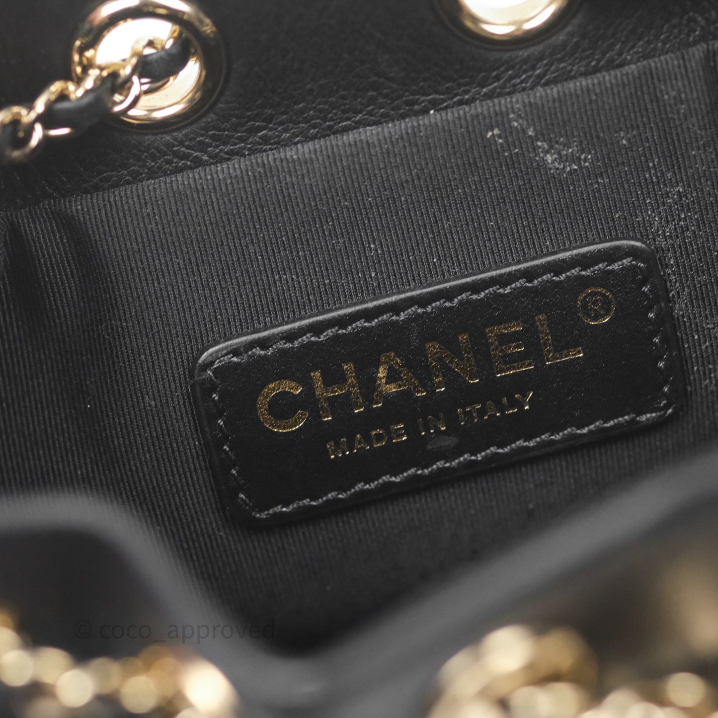 Chanel Quilted Drawstring Bucket Bag Black Calfskin Gold Hardware