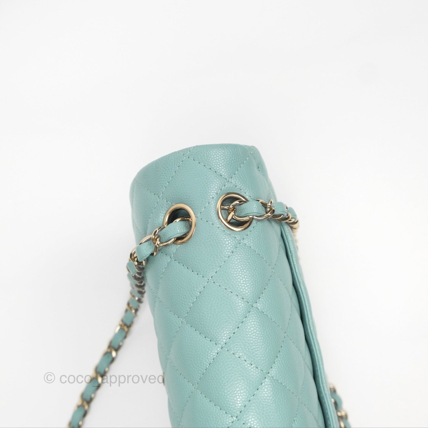 Chanel Small Classic Quilted Flap Tiffany Green Caviar Gold Hardware