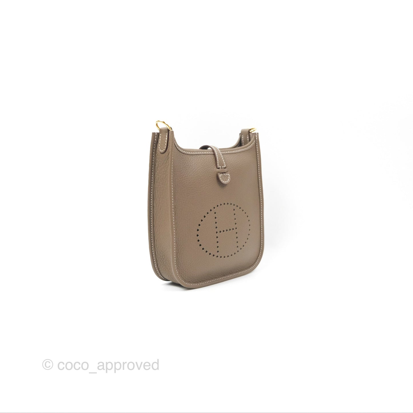 Hermès Mini Evelyne Etoupe Clemence Gold Hardware with Bleu Indigo Strap
