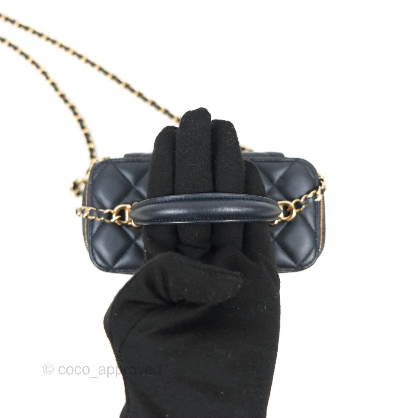 Chanel Vanity Rectangular Top Handle Iridescent Navy Lambskin Gold Hardware