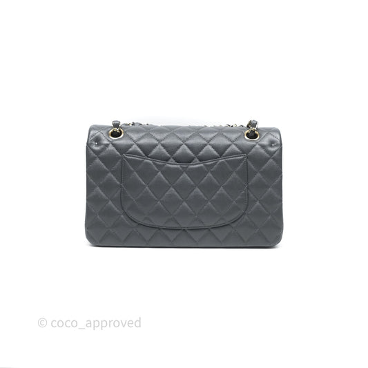 Chanel Classic M/L Medium Flap Quilted Dark Grey Caviar Gold Hardware