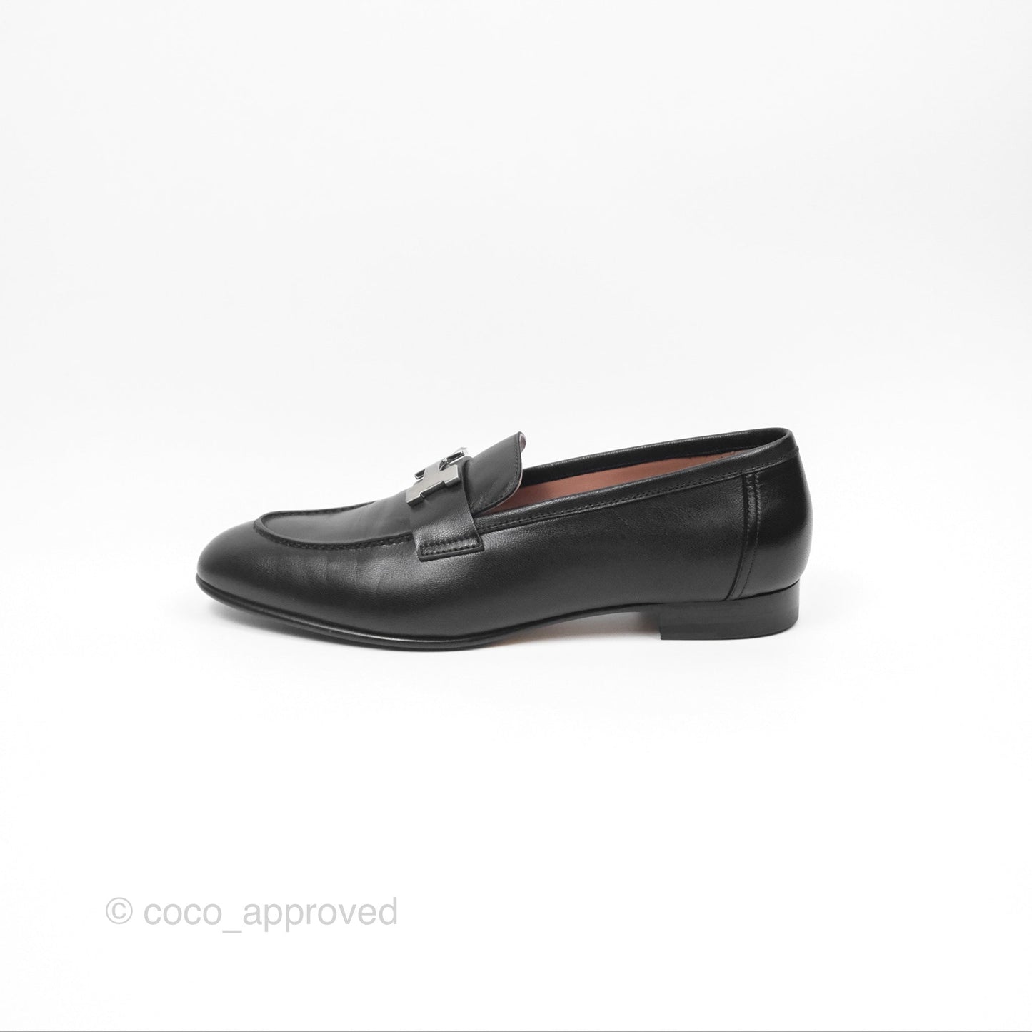 Hermès Paris Loafer Black Goatskin Palladium H Buckle Size 37.5