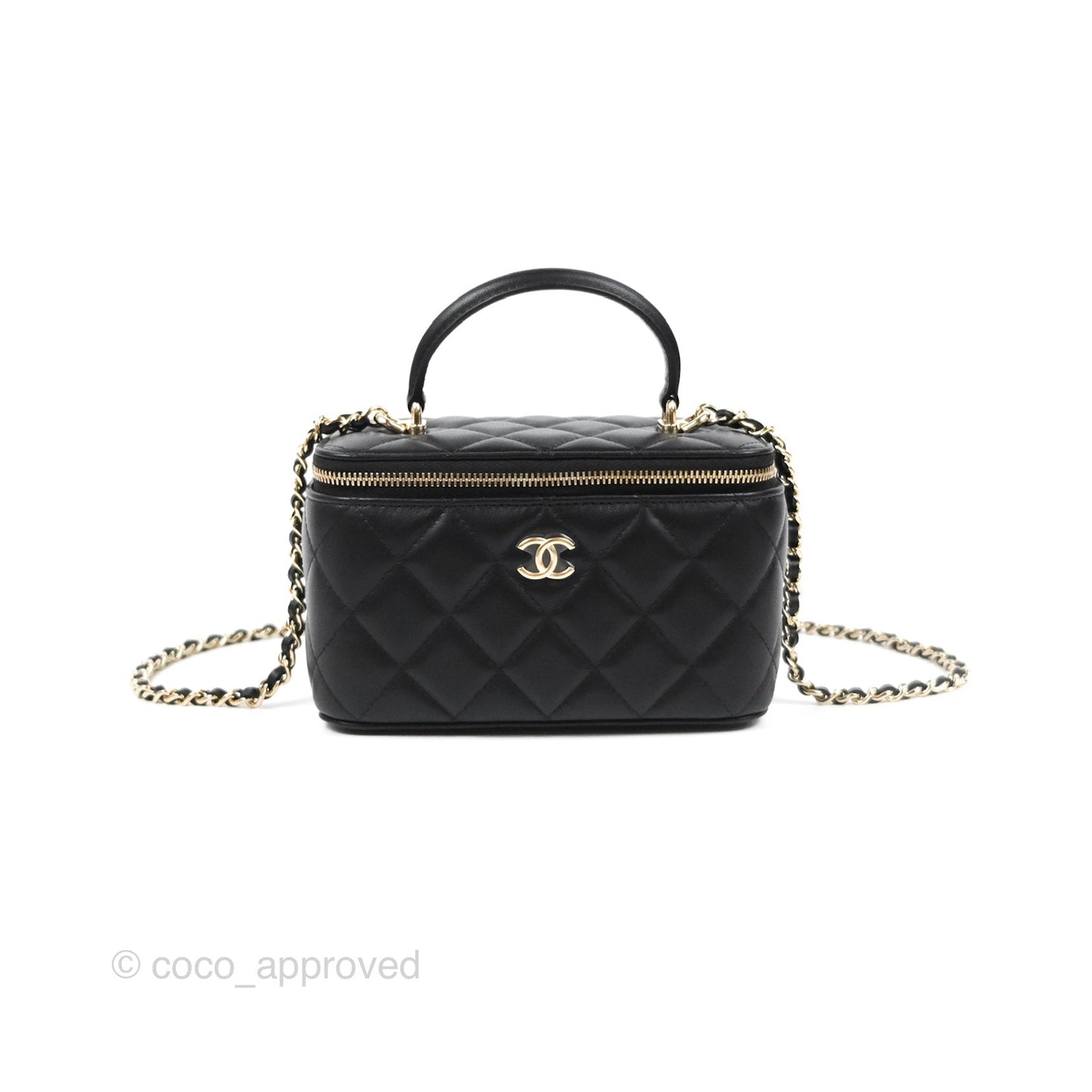 Chanel Vanity Rectangular Top Handle Black Lambskin Gold Hardware